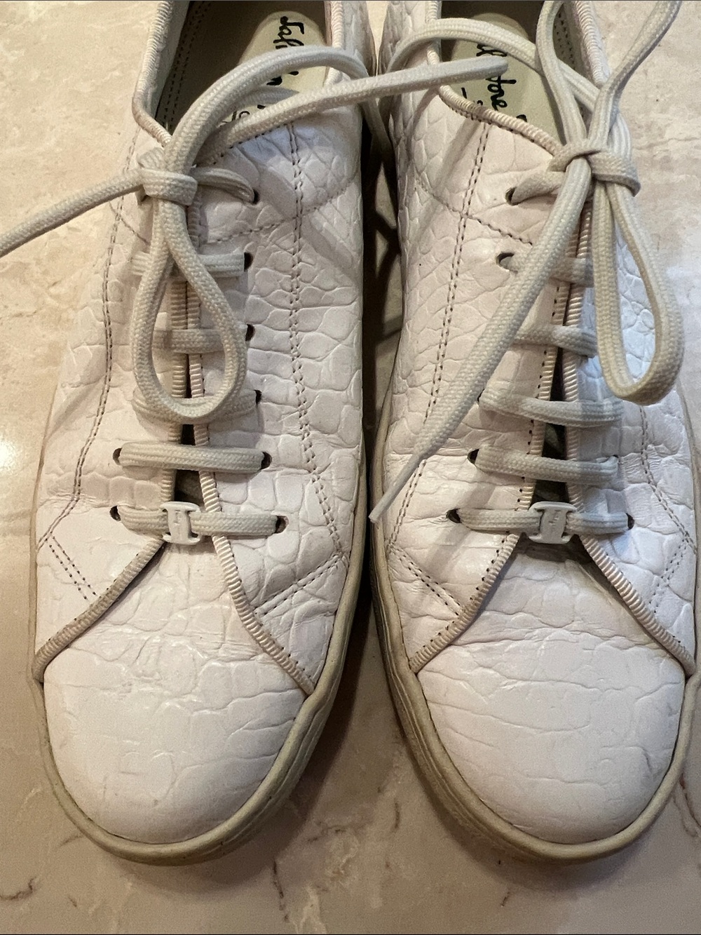 Salvatore Ferragamo White Croc-Embossed Leather Lace-Up Sneakers